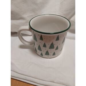 Kirland's Home White Ceramic Mug With Green Christmas Trees